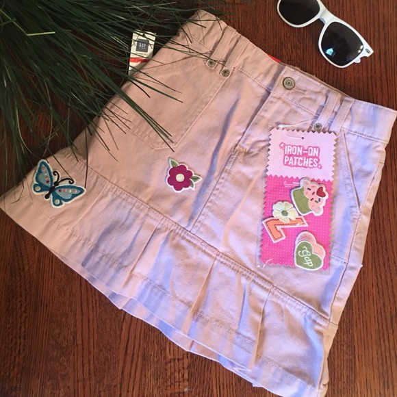 GAP Other - GAP Girls Pink Denim Skort Skirt NWT Patches Sz 6